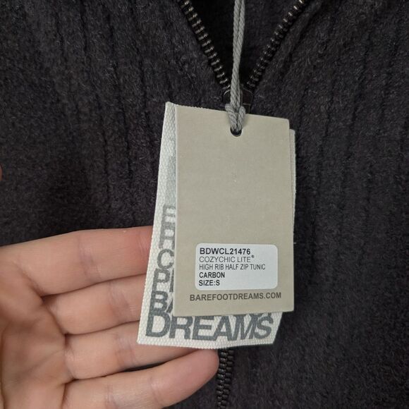 NWT Barefoot Dreams Carbon charcoal grey High Rib Half Zip Tunic sweater - Picture 3 of 6